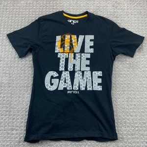 AND1 Shirt Men Medium M Black Live The Game Basketball T-Shirt Graphic Print